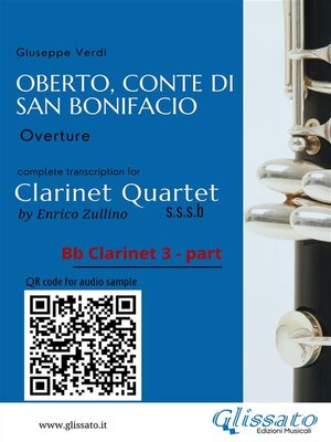 cover image of Bb Clarinet 3 part of "Oberto, Conte di San Bonifacio" for Clarinet Quartet